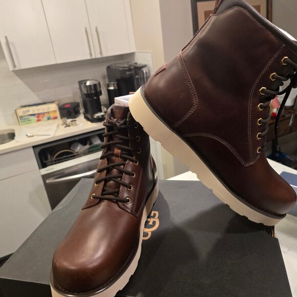 UGG CASON 1159790 LEATHER WATERPROOF WINTER BOOTS MENS SIZE 10 DARK CHESTNUT NEW - Picture 3 of 13